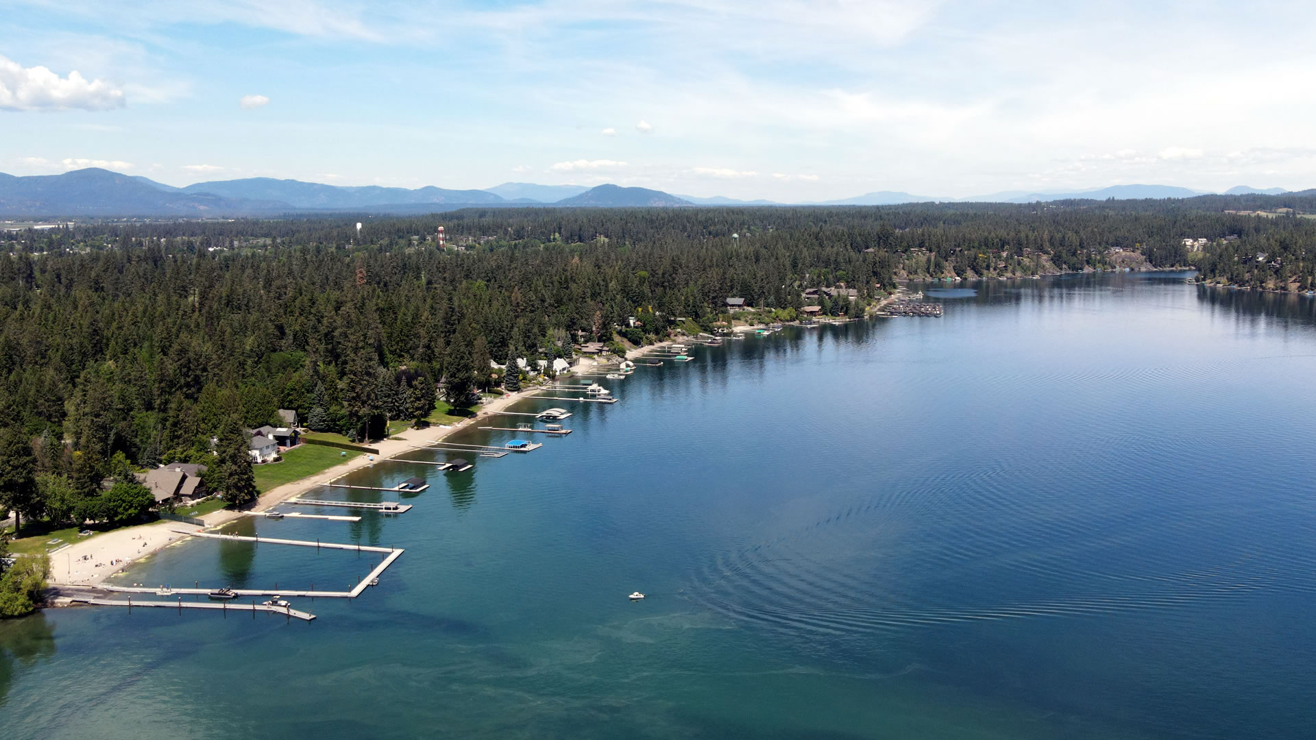 aerial view of Hayden Lake's western shore