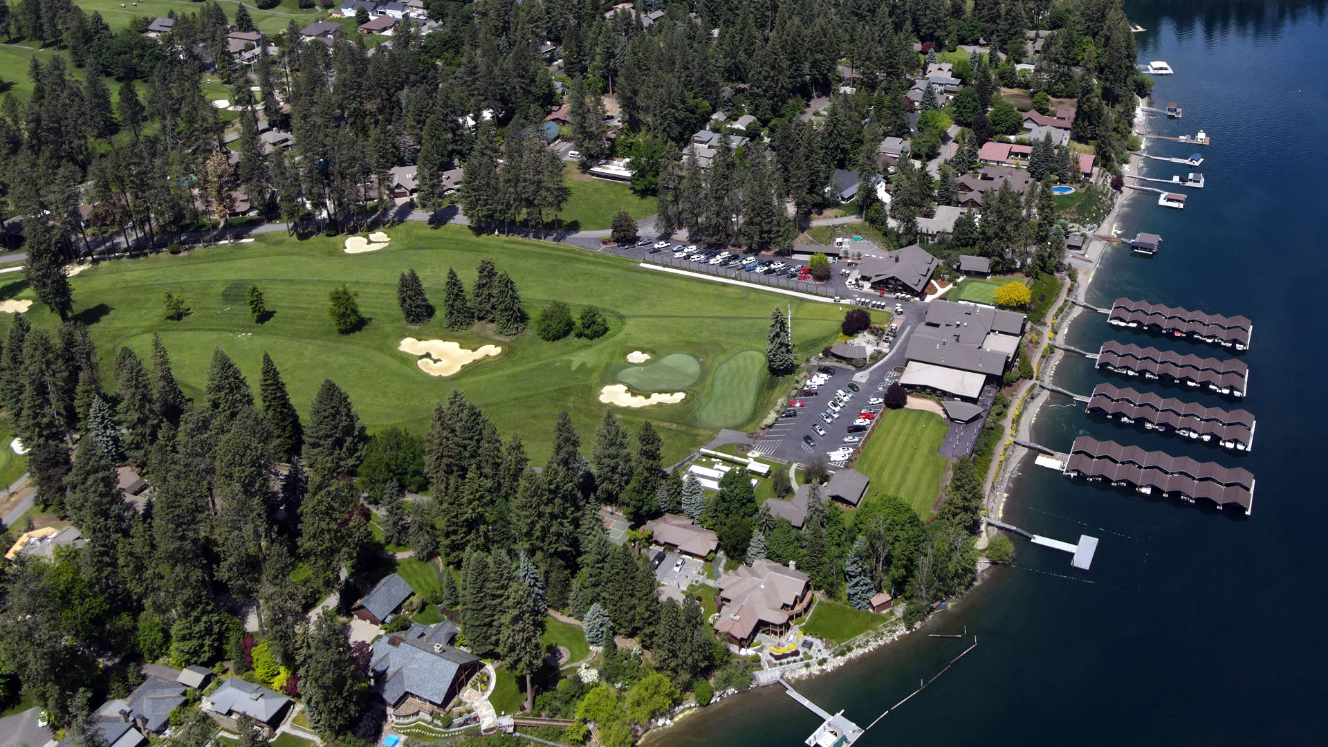 aerial view of Gozzer Ranch and Lake Coeur d'Alene