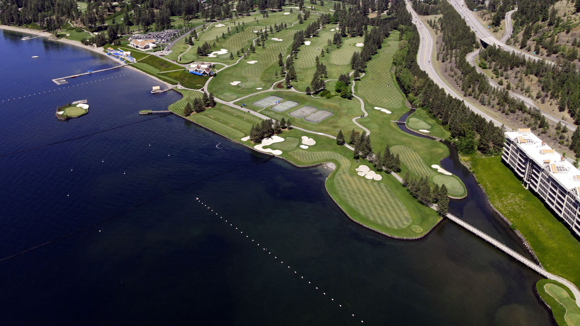 aerial view of The Coeur d'Alene Resort Golf Course