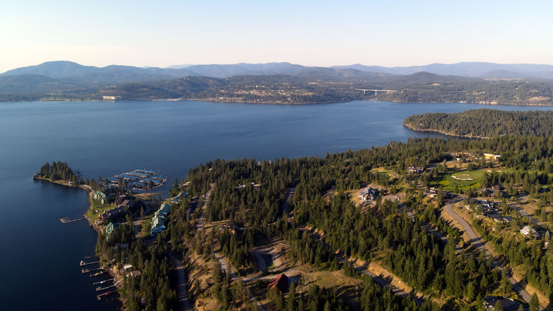 aerial view of Gozzer Ranch and Lake Coeur d'Alene