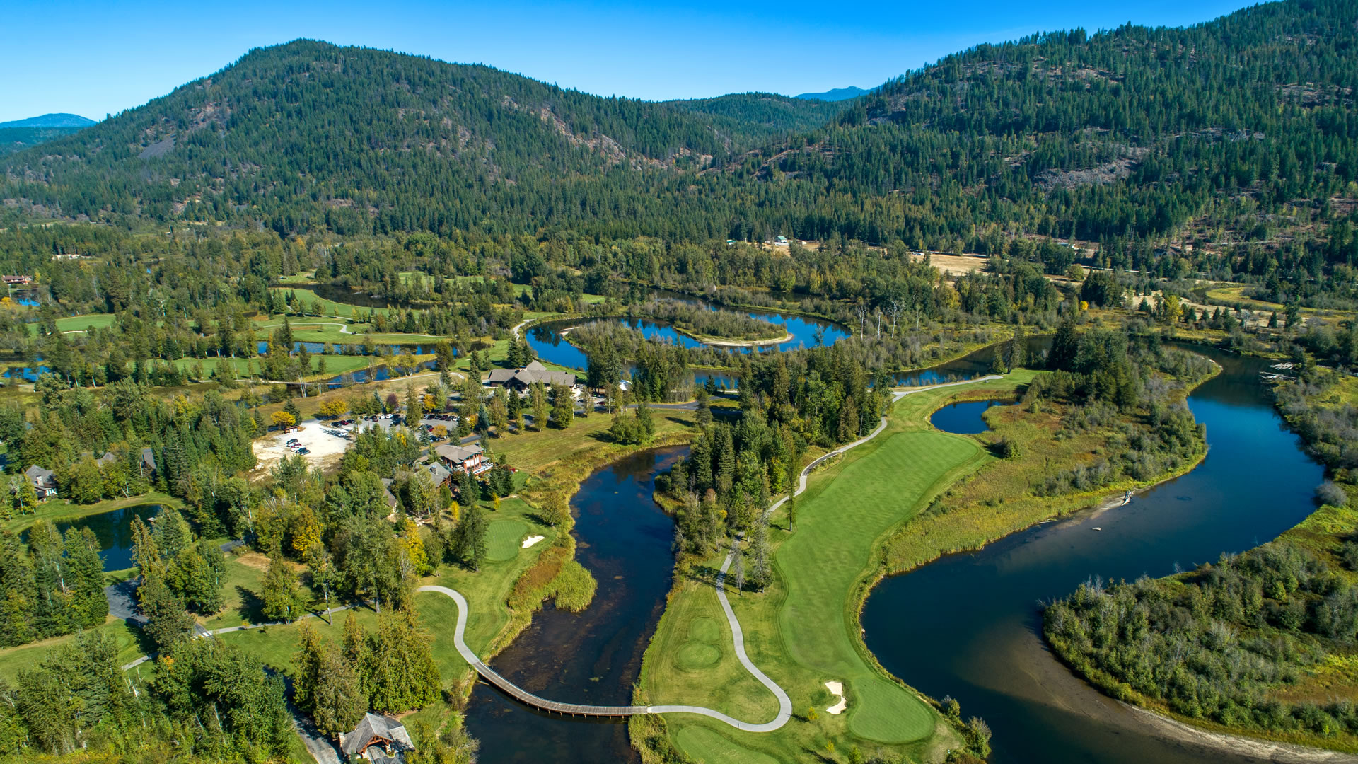 aerial view of the Idaho Club and winding river